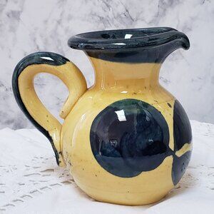 Vintage French Bleu D'Argile Artisan Pottery Glazed Colorful Pitcher 4¾"